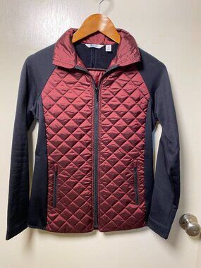 Lands' End Sport Quilted Jacket Small Burgundy Black Full Zip Lightweight